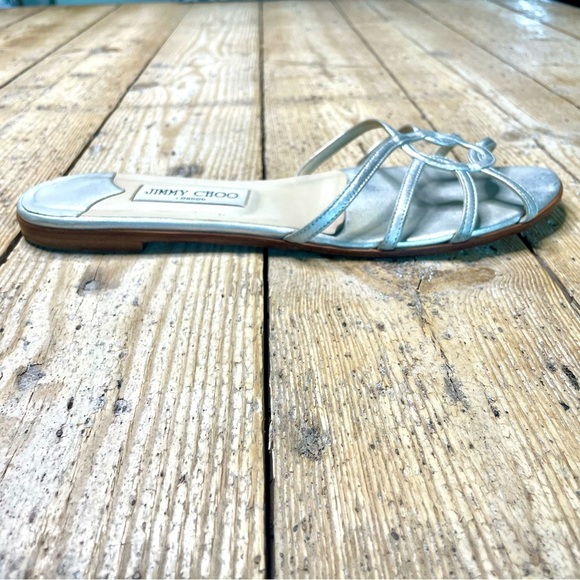 Jimmy Choo Rocco Silver Flat Sandals Size 41 | Metallic Leather Designer Slides - Picture 8 of 10